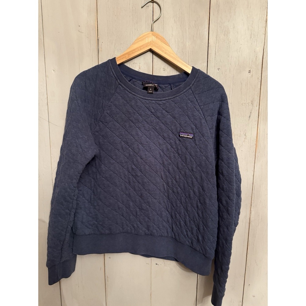 Patagonia Sweatshirt Sweater  Womens‎ Sz-Med Blue Quilted Organic Crew Pullover - Picture 5 of 7
